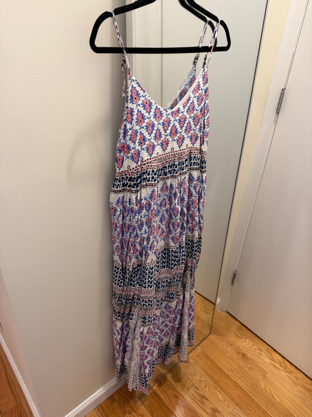 Somedays Lovin White Maxi Dress with Pink & Blue Print